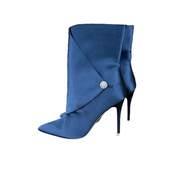 NWOT Charles by C. David Women’s Navy Satin Stiletto Rhinestone Booties Size 9.5 - Picture 5 of 6